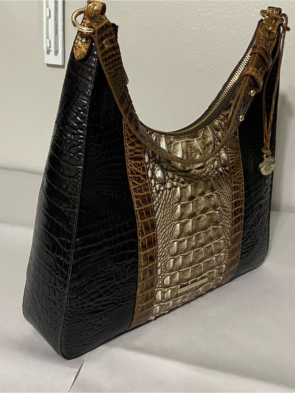 Brahmin Tabitha Tri-color Melbourne Leather Shoulder Bag Cocoa Conway - Picture 6 of 15